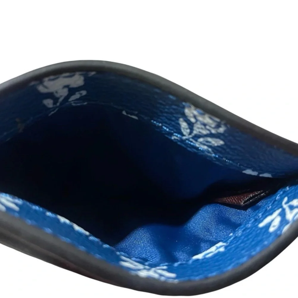 Coach Navy Blue Floral Card Case Wallet - Picture 3 of 3